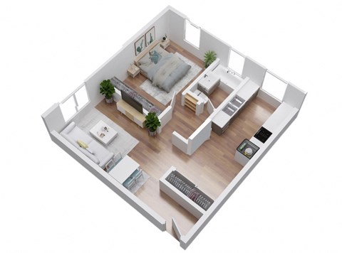 Floor plan for 1 bed, 1 bath, 700 sqft
